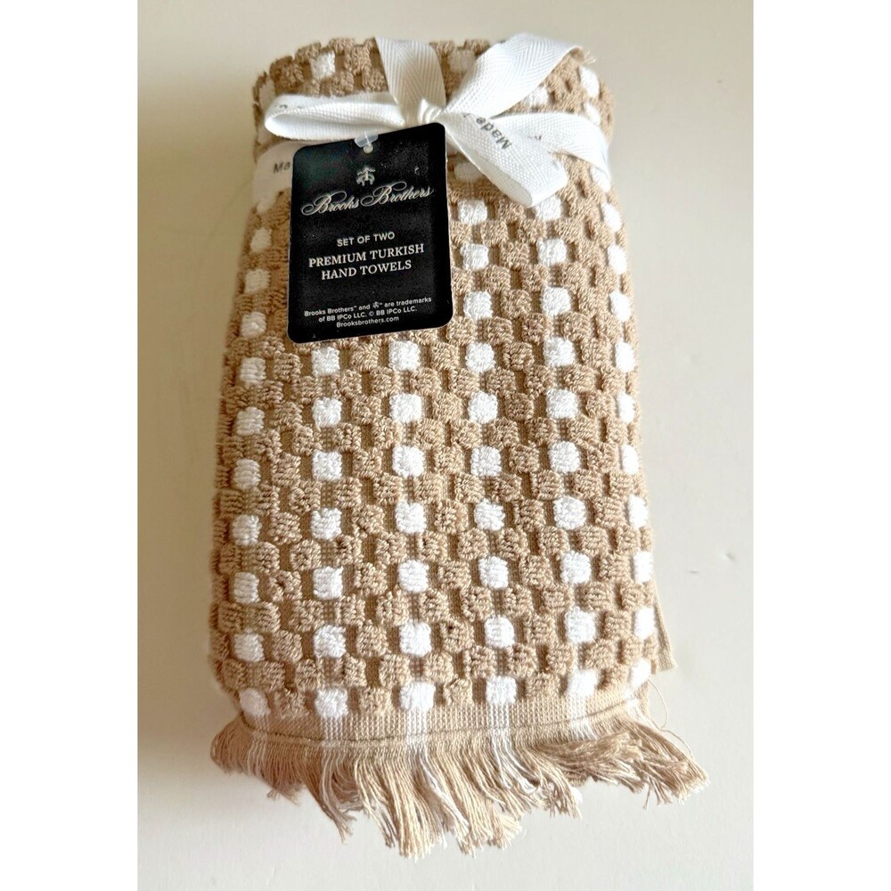 Brooks Brothers Hand Towels Set of 2 Luxury Raised Dots Thick Plush Turkish